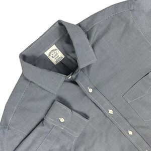 Brooks Brothers Shirt Mens 16 Blue White Regent Micro Houndstooth‎ Long Sleeve